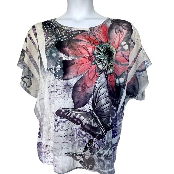 3 for $15* Vintage Lavish Plus Top Floral & Butterfly Print  Blouse 3X - Picture 1 of 6